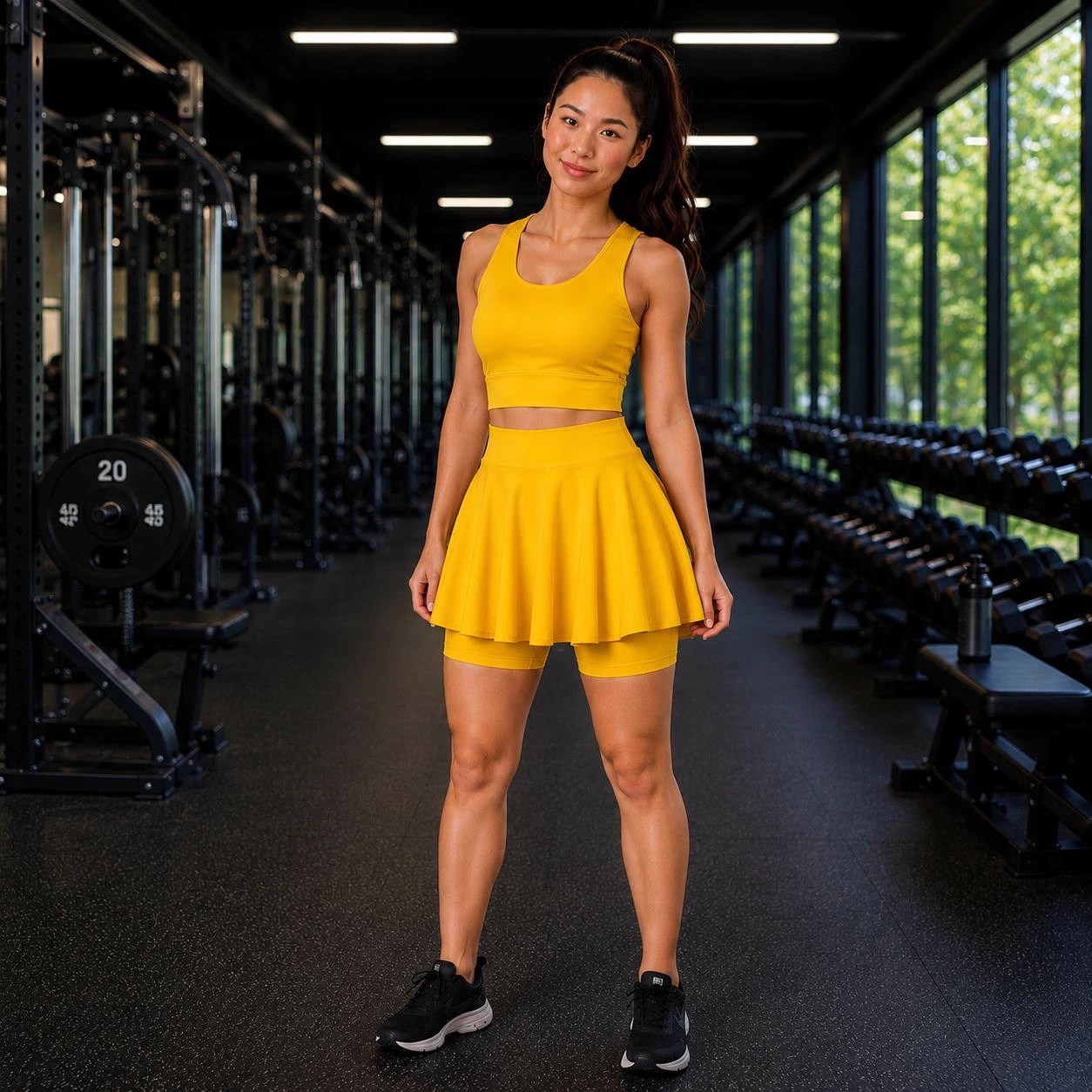 Modelo vestindo Conjunto Top e Short Bailarina amarelo